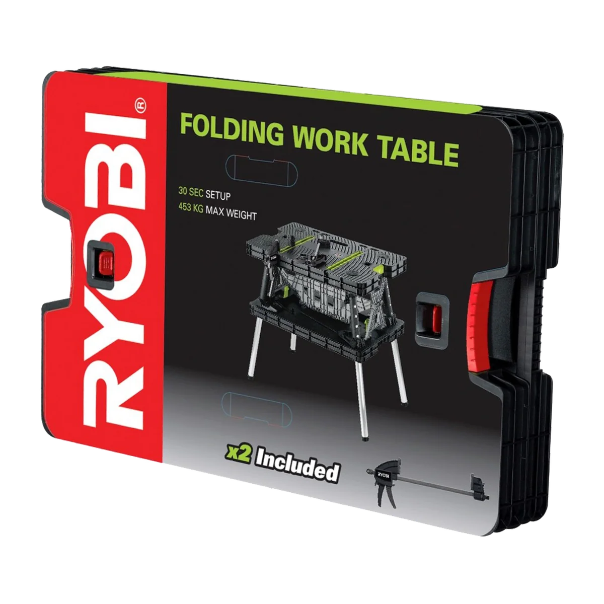 Ryobi Folding Table with Two Clamps - 850mm x 550mm x 755mm - Plastic - Image 2
