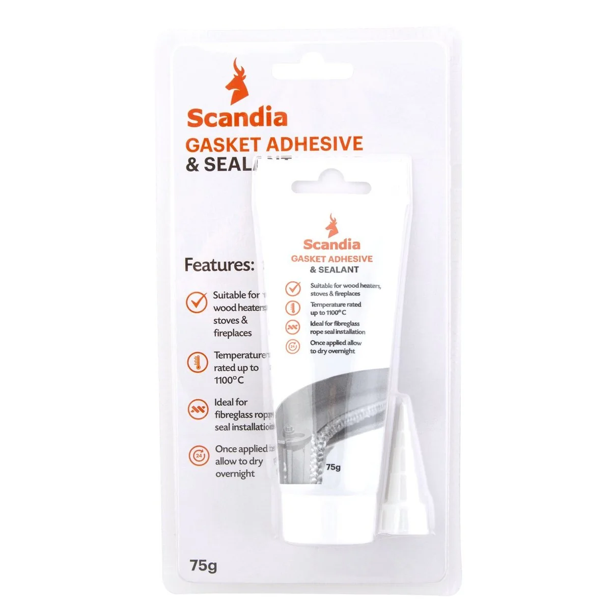 Scandia 75g Wood Heater Gasket Adhesive Sealant - 1100ºC - White Paste