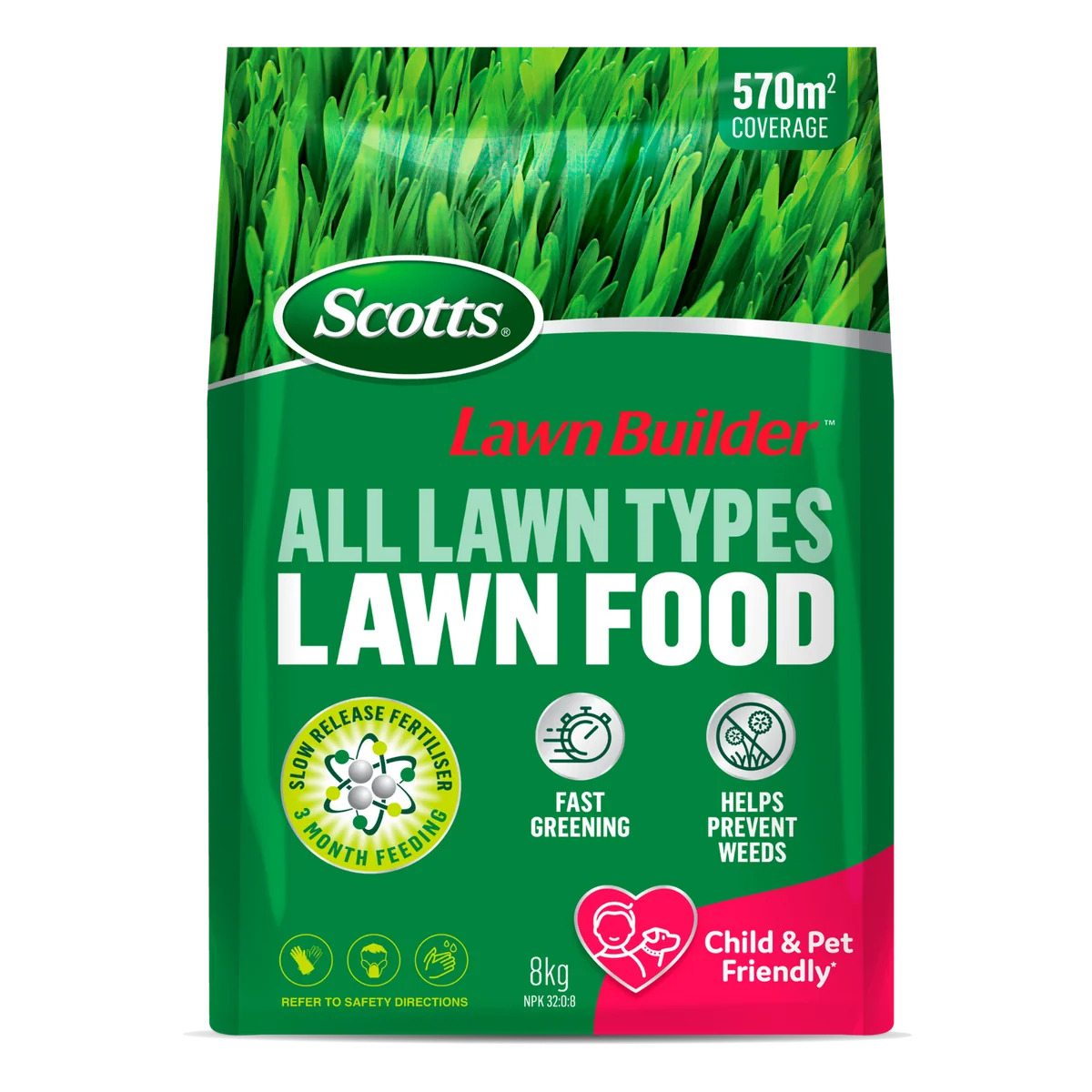 Scotts Lawn Builder Lawn Food 8kg Granular Fertiliser Deep Green Growth