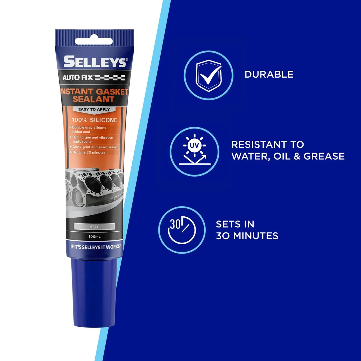 Selleys Autofix Instant Gasket Grey - 100ml RTV Silicone Rubber Sealant - Image 3