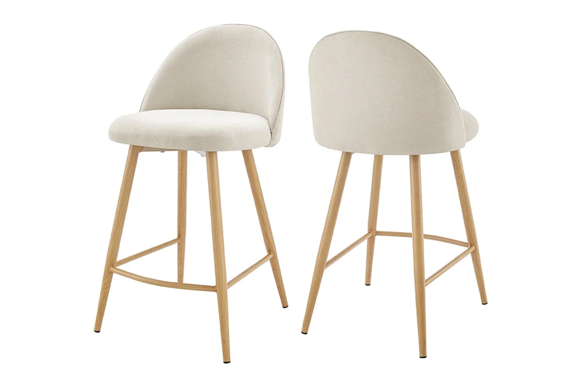Set of 2 Shangri La Charley Bar Stools Off White Wood - Image 2