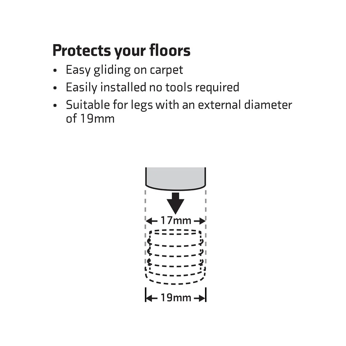 Surface Gard Black Round Plastic Internal Chair Tip 4 Pack - 19mm - Image 3