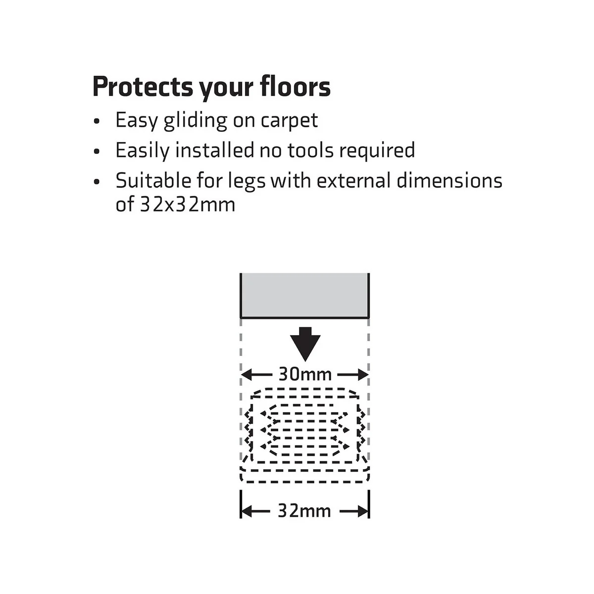 Surface Gard Chair Tips - 32mm Black Plastic - 4 Piece Set - Image 3