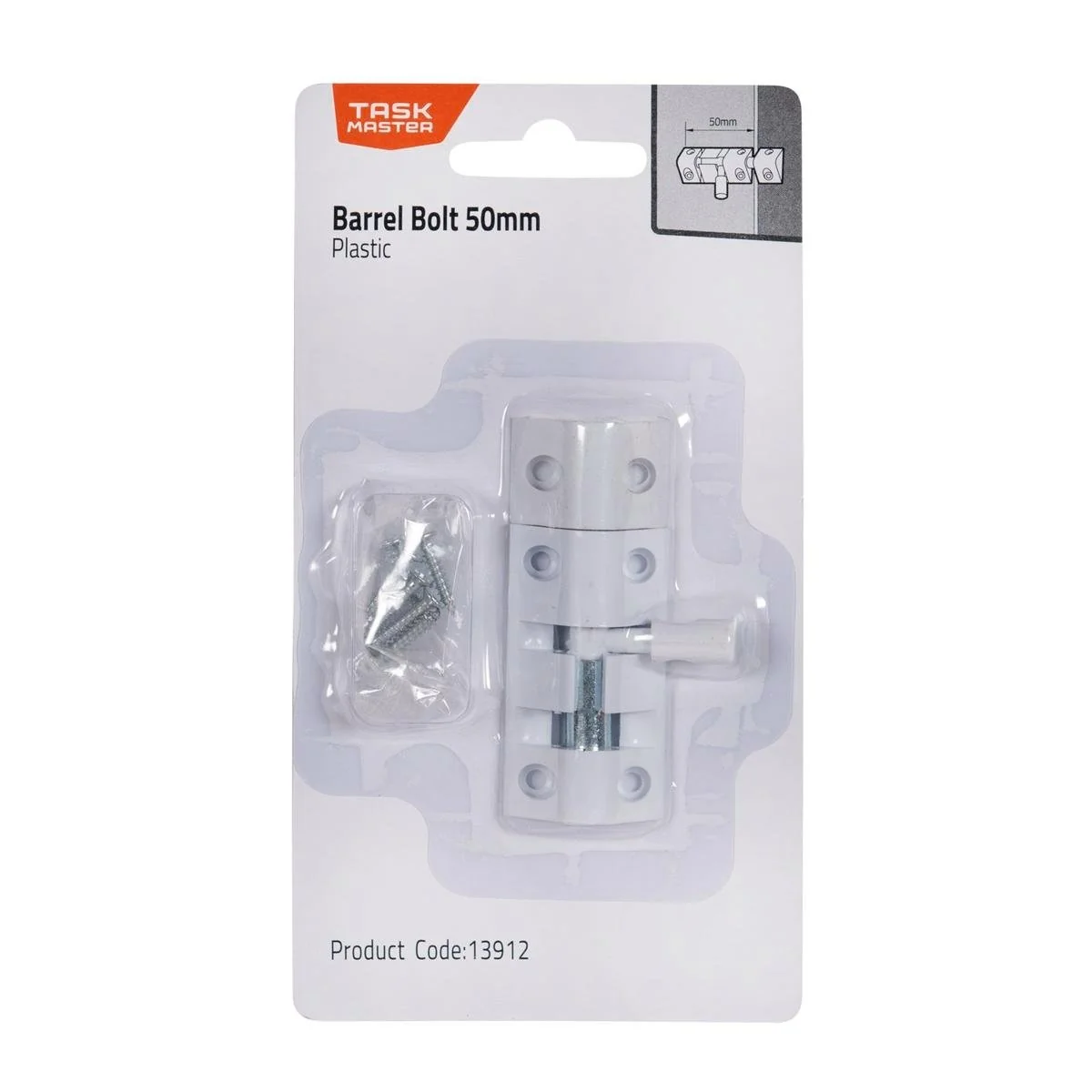 Taskmaster 50mm Plastic Barrel Bolt - Light-Duty Security Solution - Black