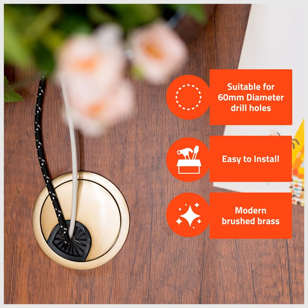 Taskmaster 60mm Brushed Brass Cable Duct 1 Pack - Cable Management Solution - Image 4