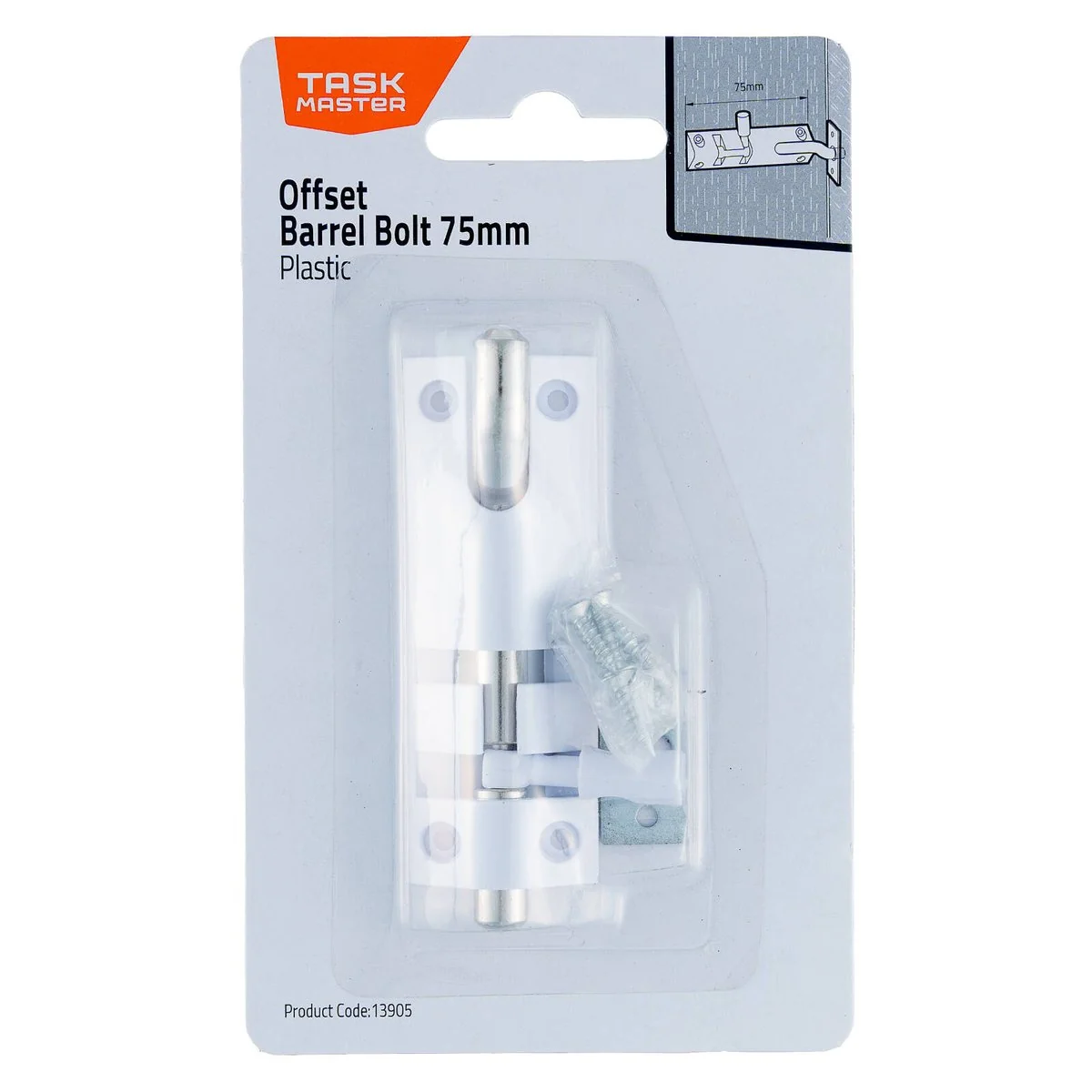 Taskmaster 75mm Plastic Offset Bolt - Light-Duty Gate Lock - 1 Pack