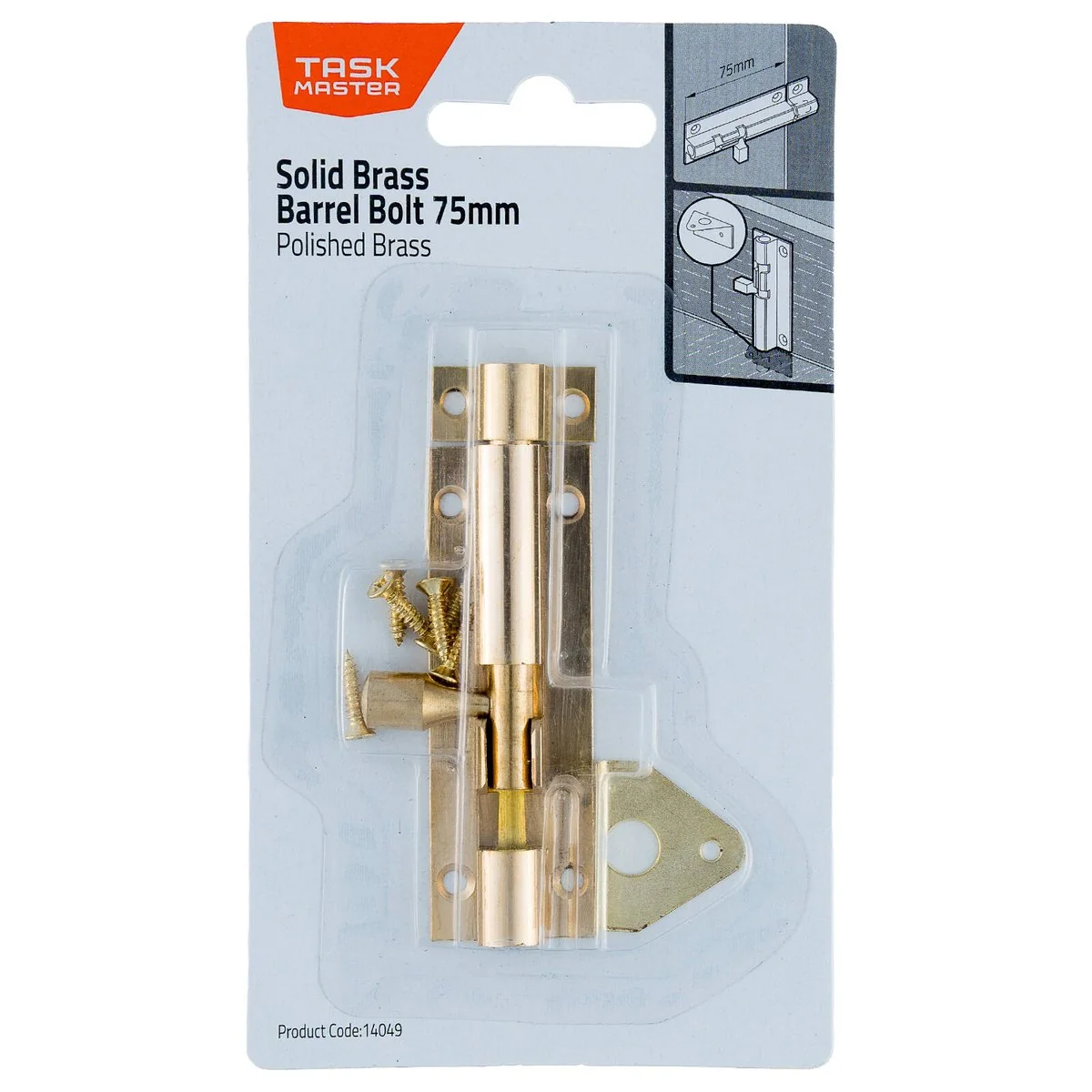 Taskmaster 75mm Polished Brass Barrel Bolt - Solid Brass Security Solution