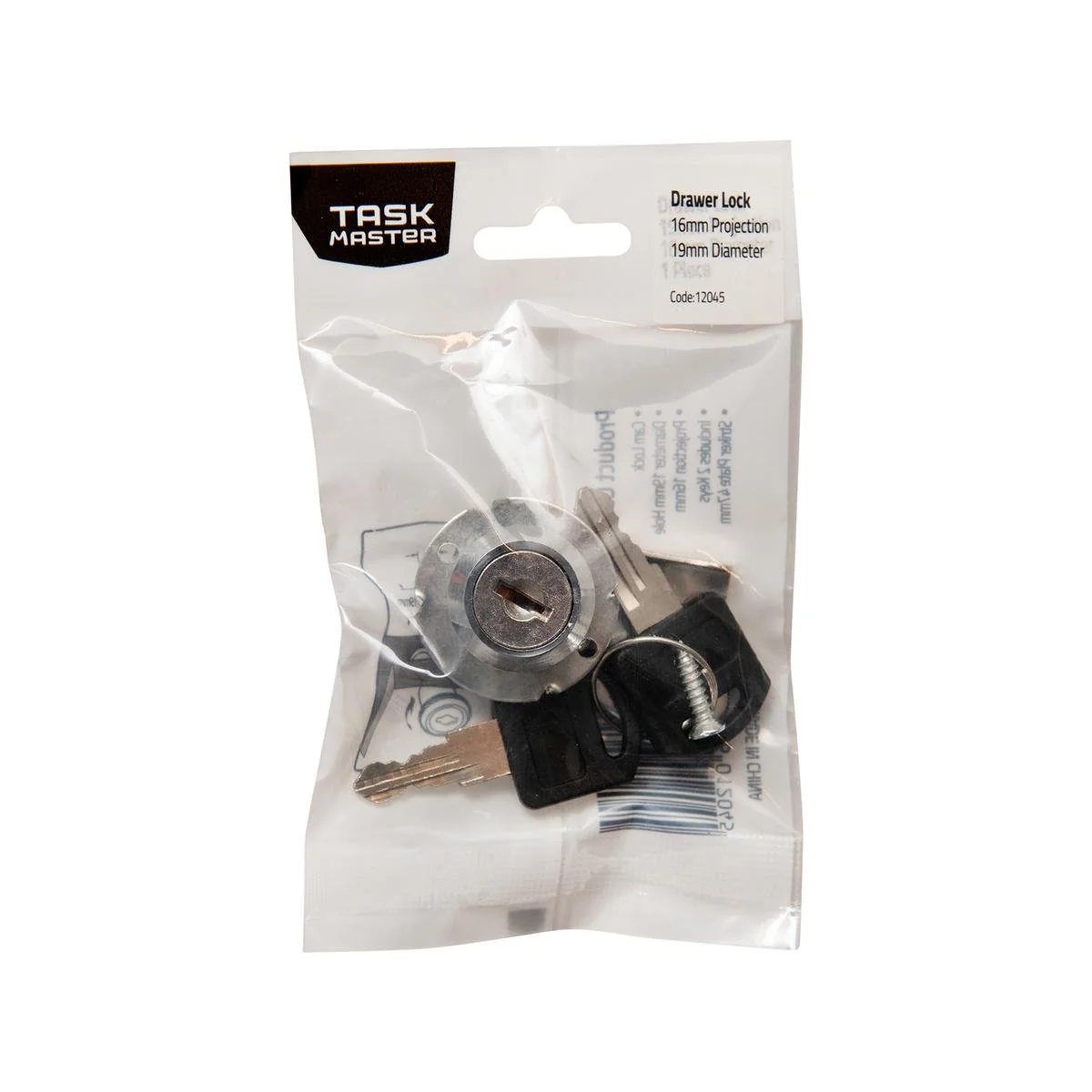 Taskmaster Drawer Lock - 19mm x 16mm - Includes 2 Keys - Security Use