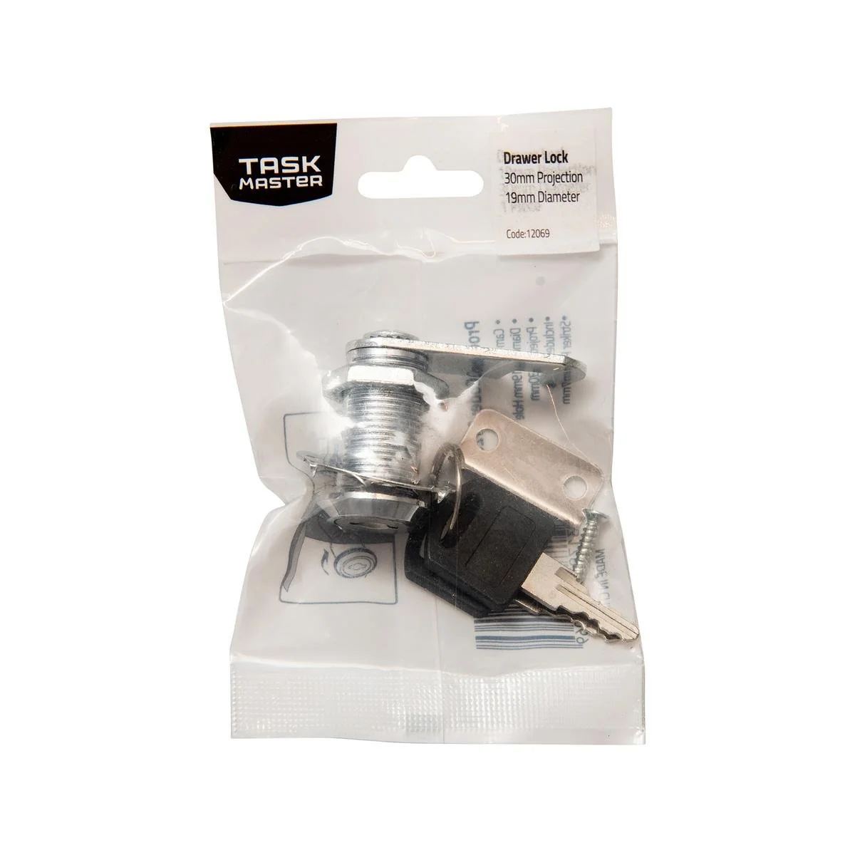 Taskmaster Drawer Lock - 19mm x 30mm - 2 Keys - Security