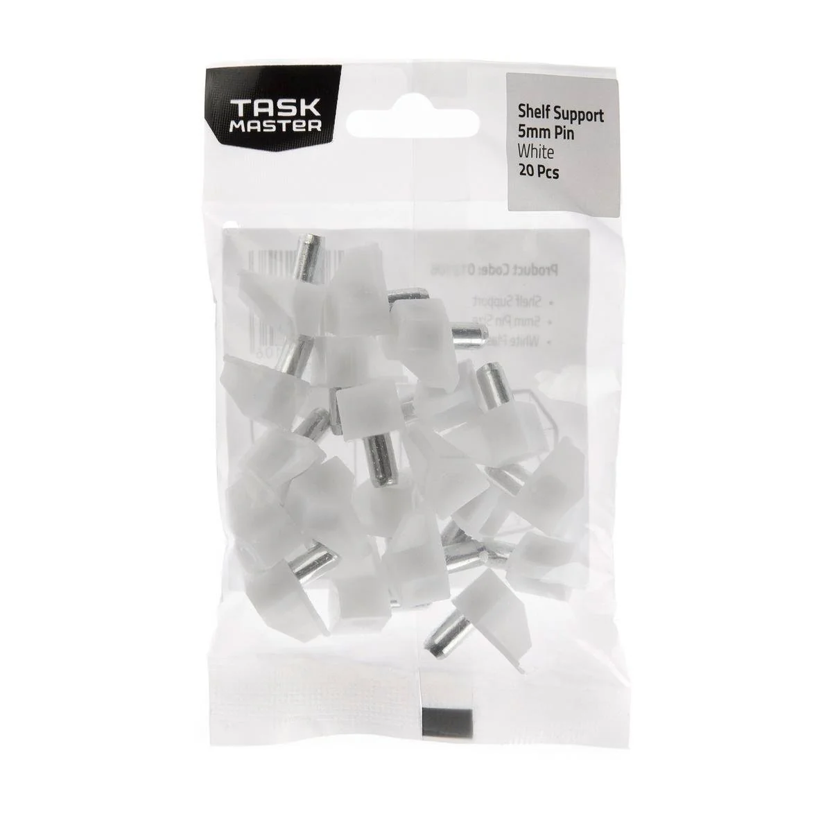 Taskmaster Plastic Shelf Support - 5mm - White - 20 Pack