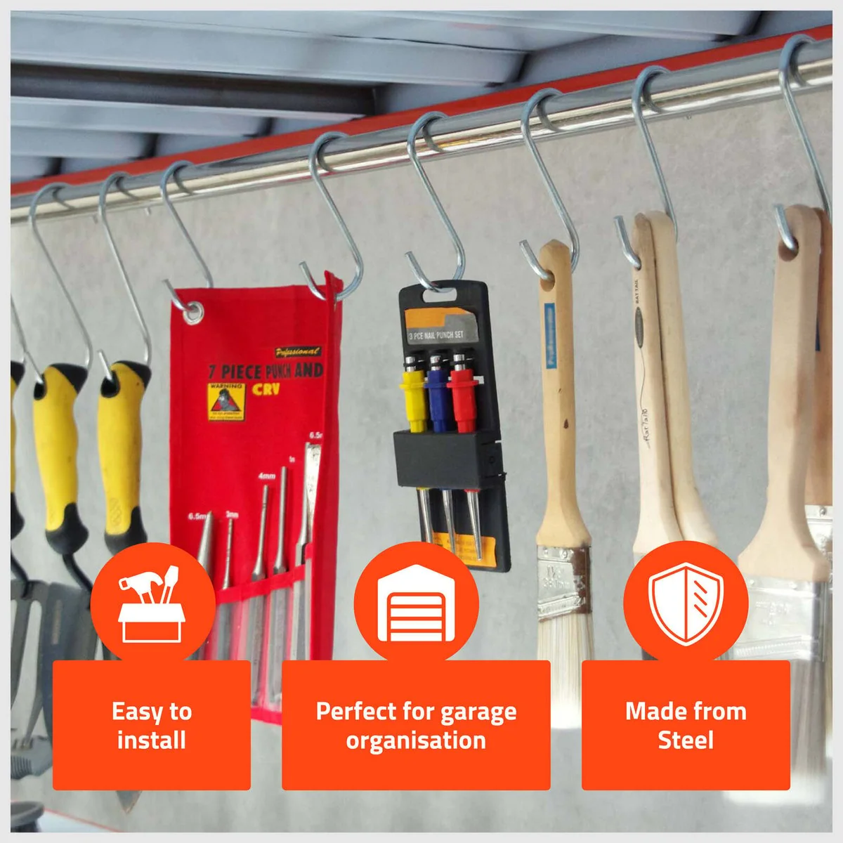 Taskmaster Steel S Hook 4 Pack - 150 x 50 x 5mm - Garage Storage - Image 3