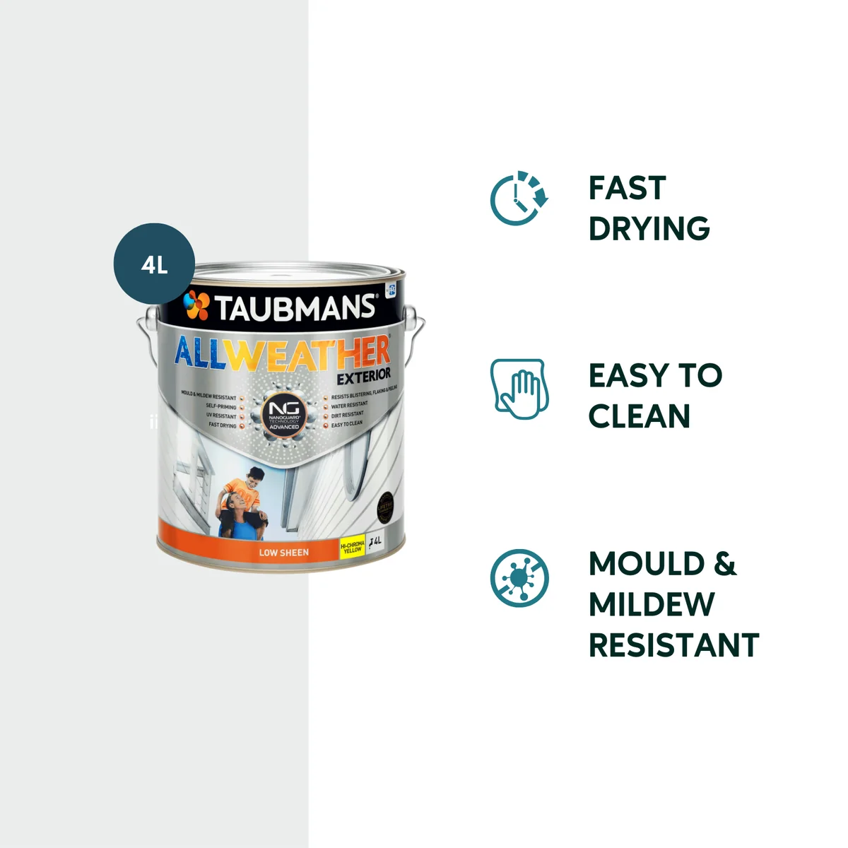 Taubmans 4L Hi C Yellow Low Sheen Exterior Paint - All Weather - Mould Resistant - Image 2