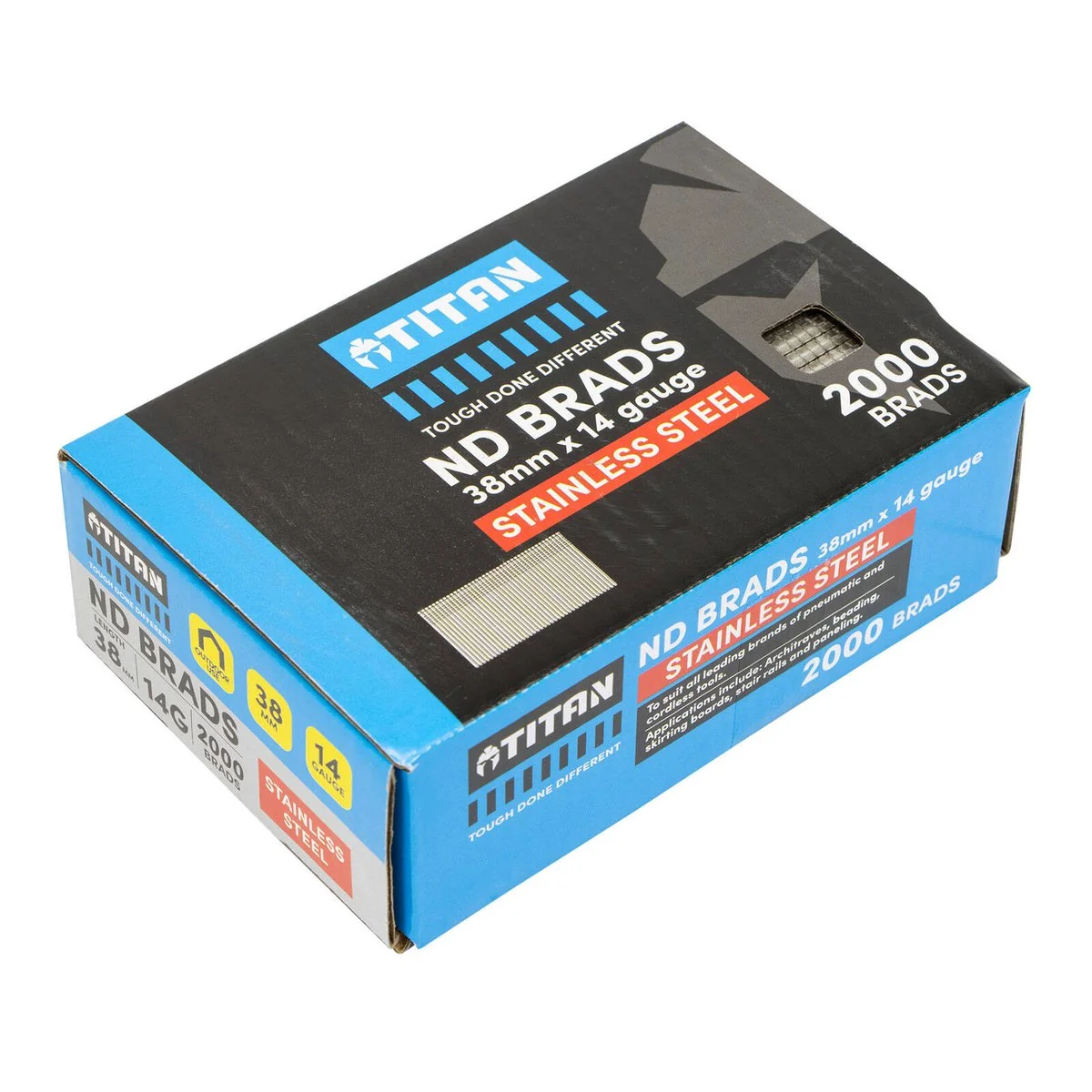 Titan 38mm x 2mm Stainless Steel Collated Nail Brads Pack of 2000 - Chisel Point - Image 2