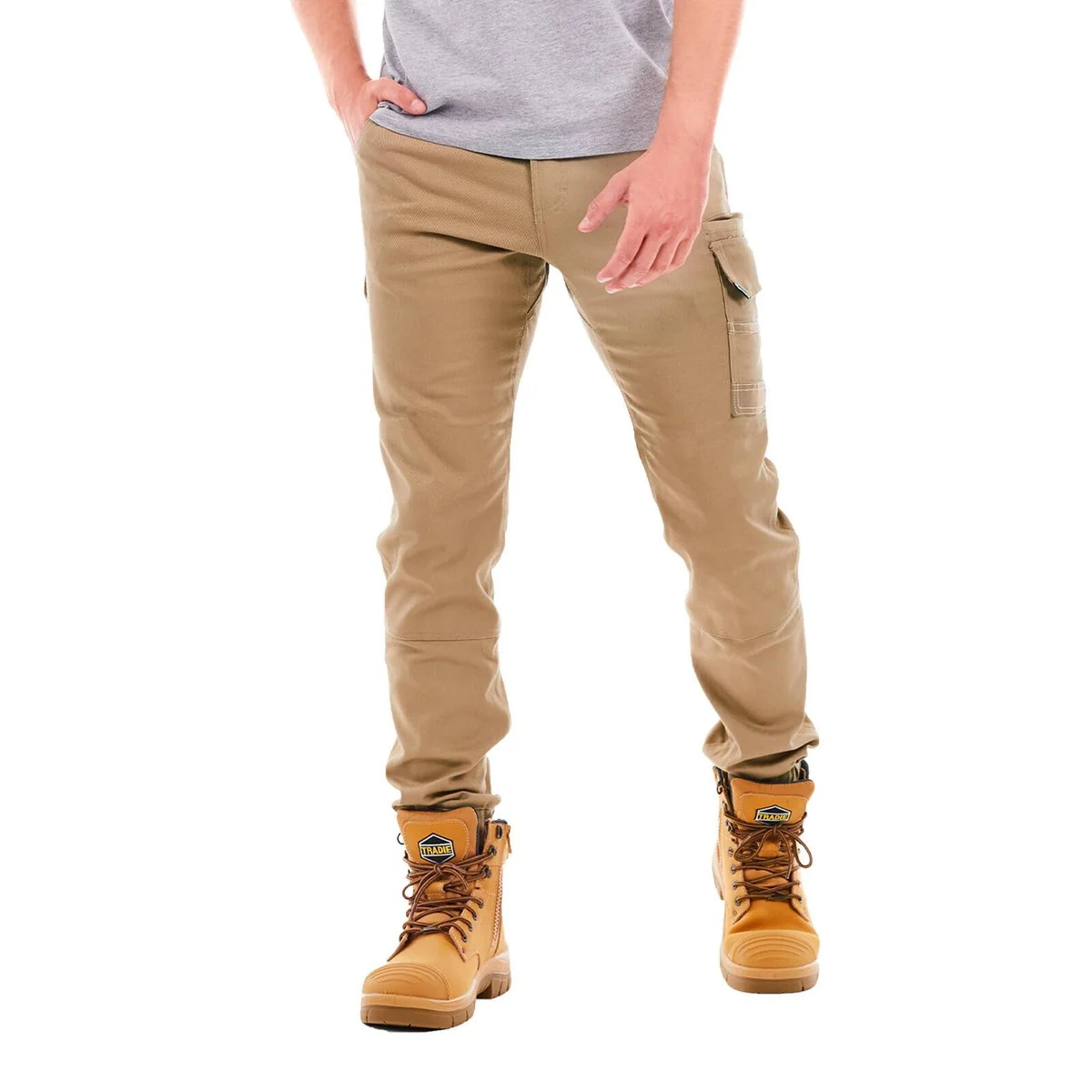 Tradie Core Khaki Skinny Cuffed Pant 77 - Flex Fabric - Cuffed Ankle Design - Image 2