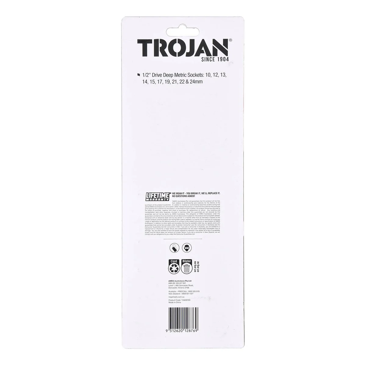 Trojan 10 Piece Deep Socket Rail Set 1/2" - 10mm to 24mm - Lifetime Warranty - Image 4