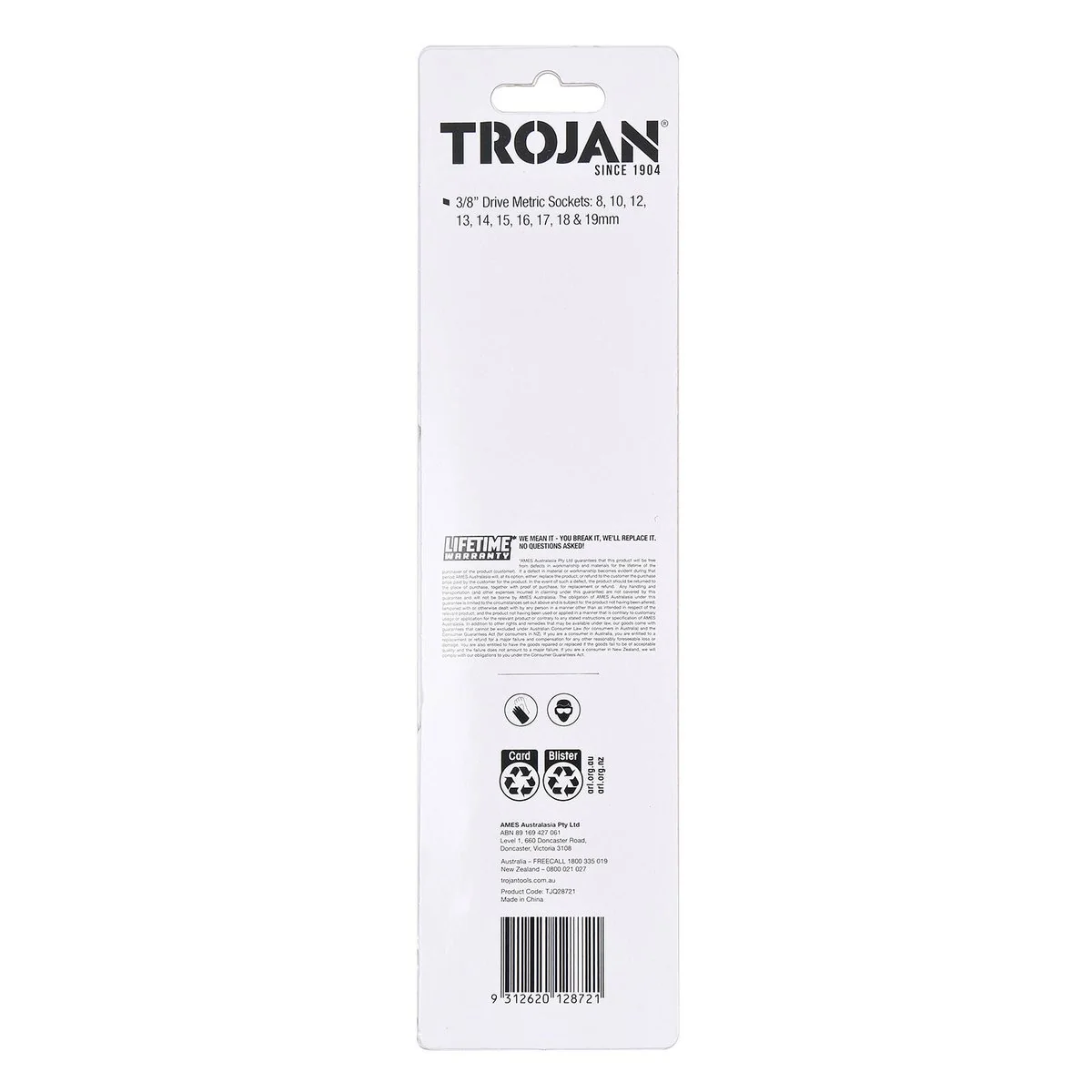 Trojan 10 Piece Socket Rail Set 3/8" - Metric Chrome Vanadium Sockets - Image 4