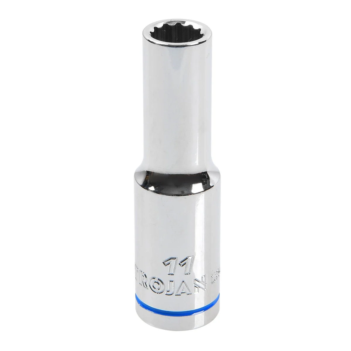 Trojan 11mm Deep Socket 1/2" Drive - Polished Chrome Vanadium - 12 Point
