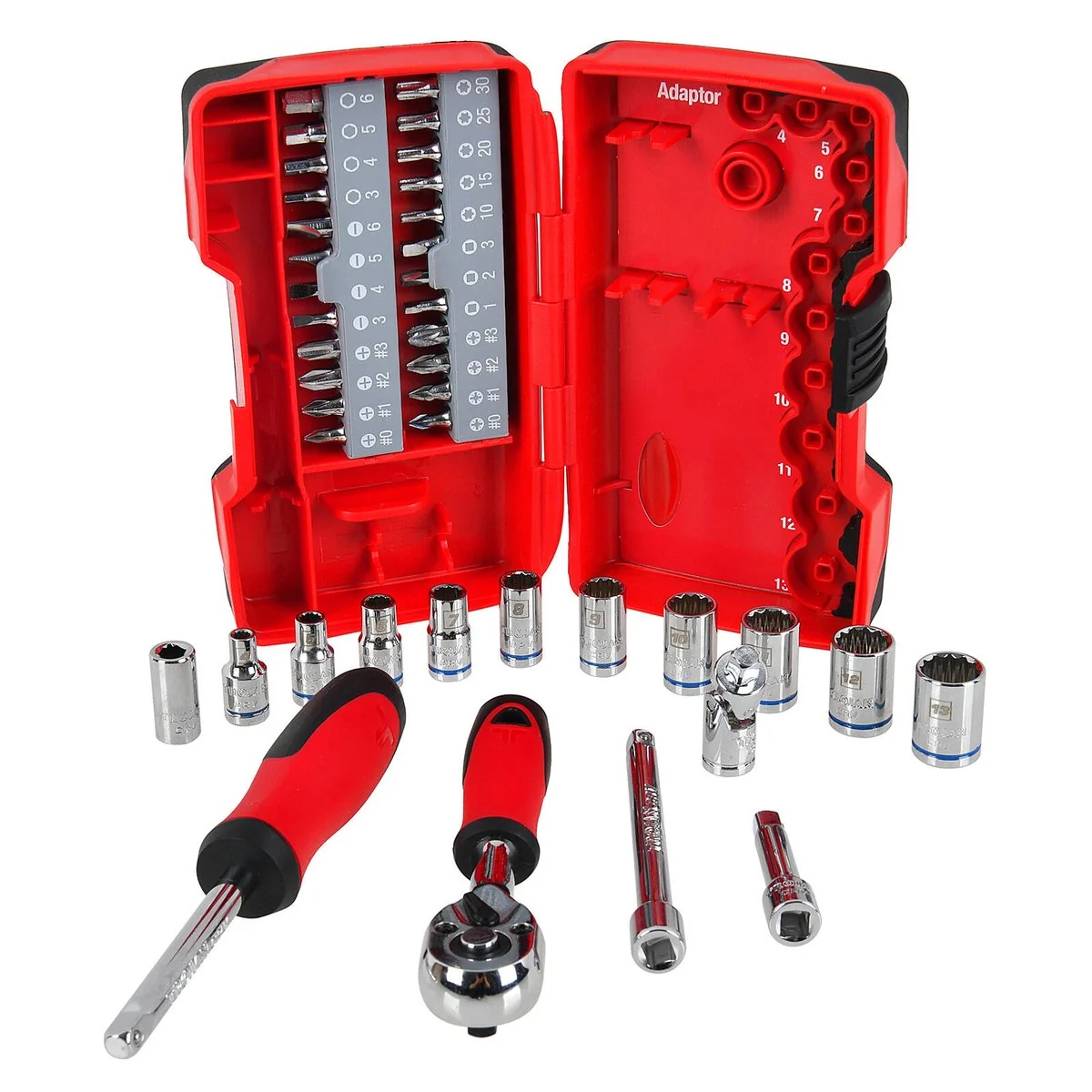 Trojan 40 Piece Socket and Driver Set - 1/4" Drive - Chrome Vanadium - 72 Tooth Ratchet - Image 3