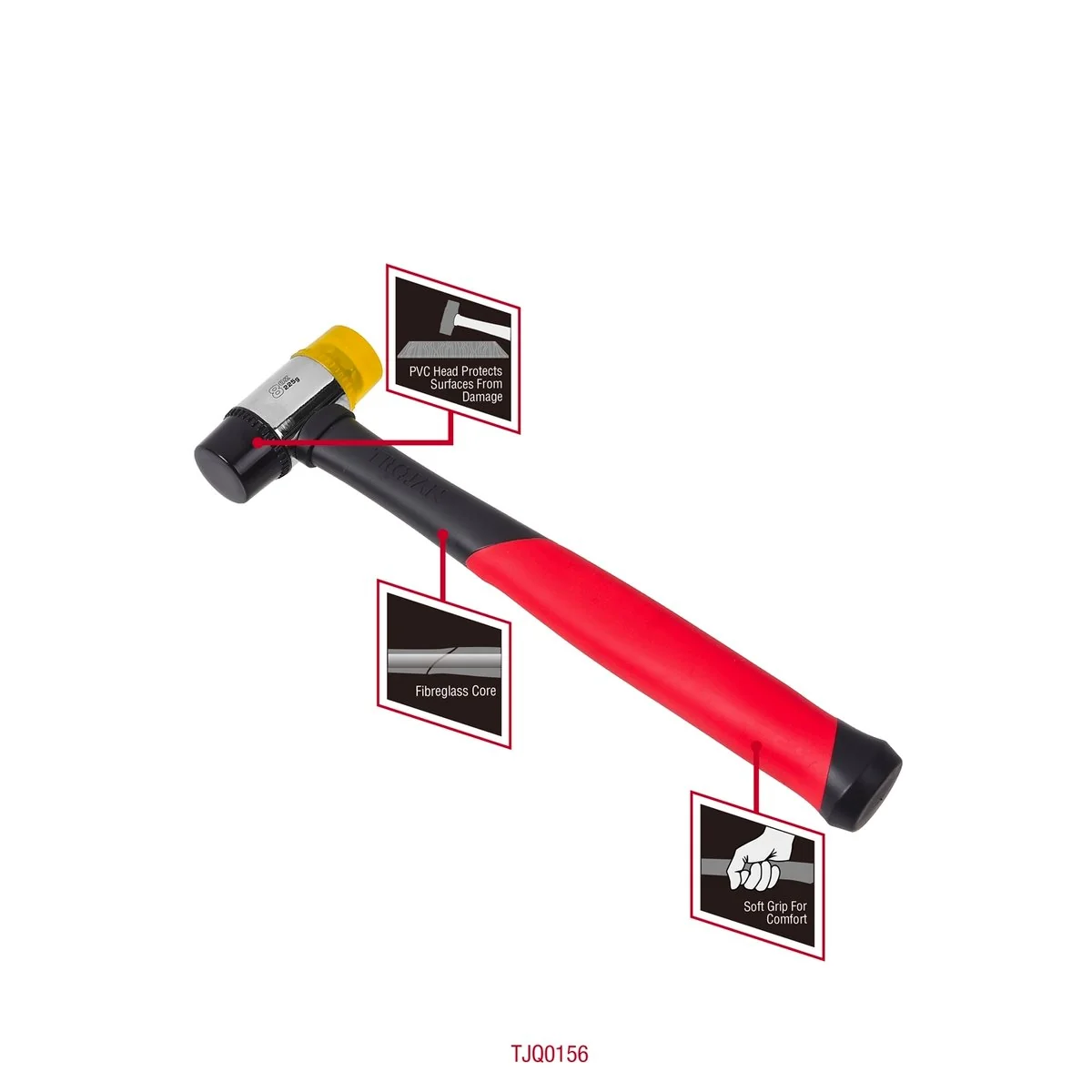 Trojan Fibreglass Soft Face Hammer 8oz 225g - Ergonomic Handle - Multi - Image 5