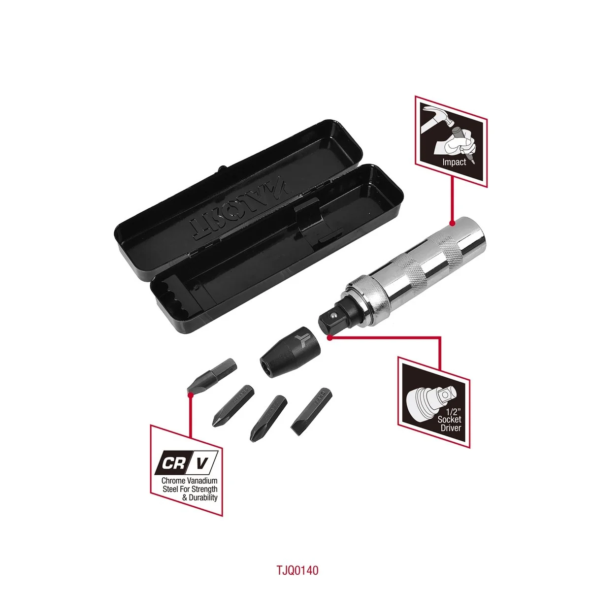 Trojan Impact Screwdriver Set - 4 Bits - 170mm x 40mm x 230mm - Red/Black - Image 2