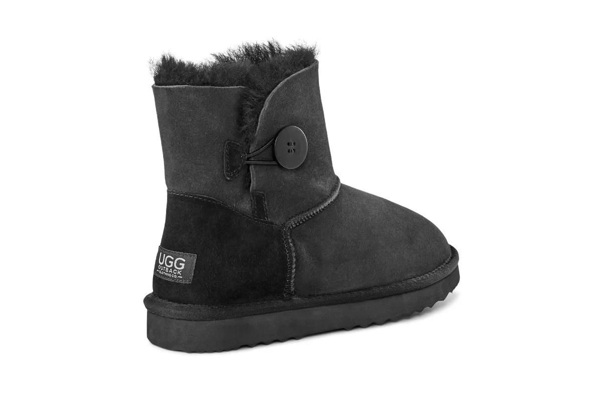 UGG Outback Premium Australian Sheepskin Short Button Boot Black - Image 4