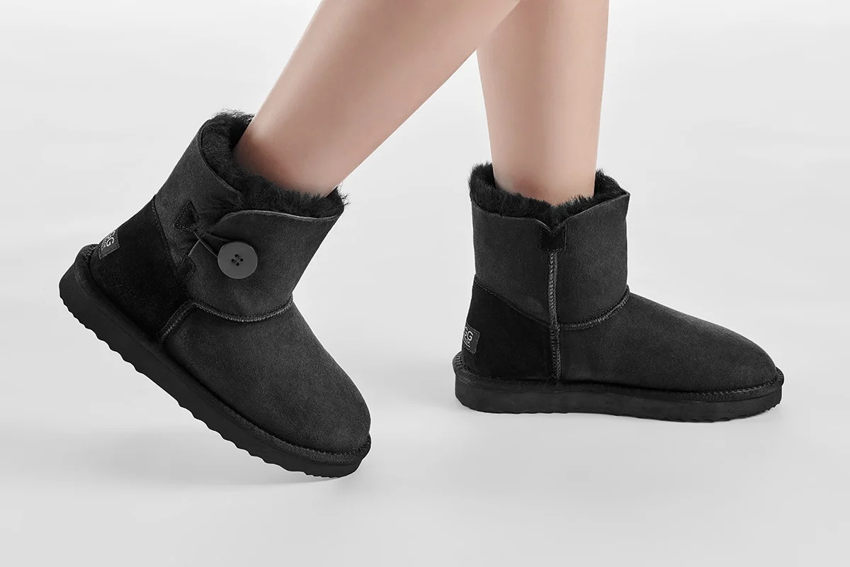 UGG Outback Premium Australian Sheepskin Short Button Boot Black - Image 6