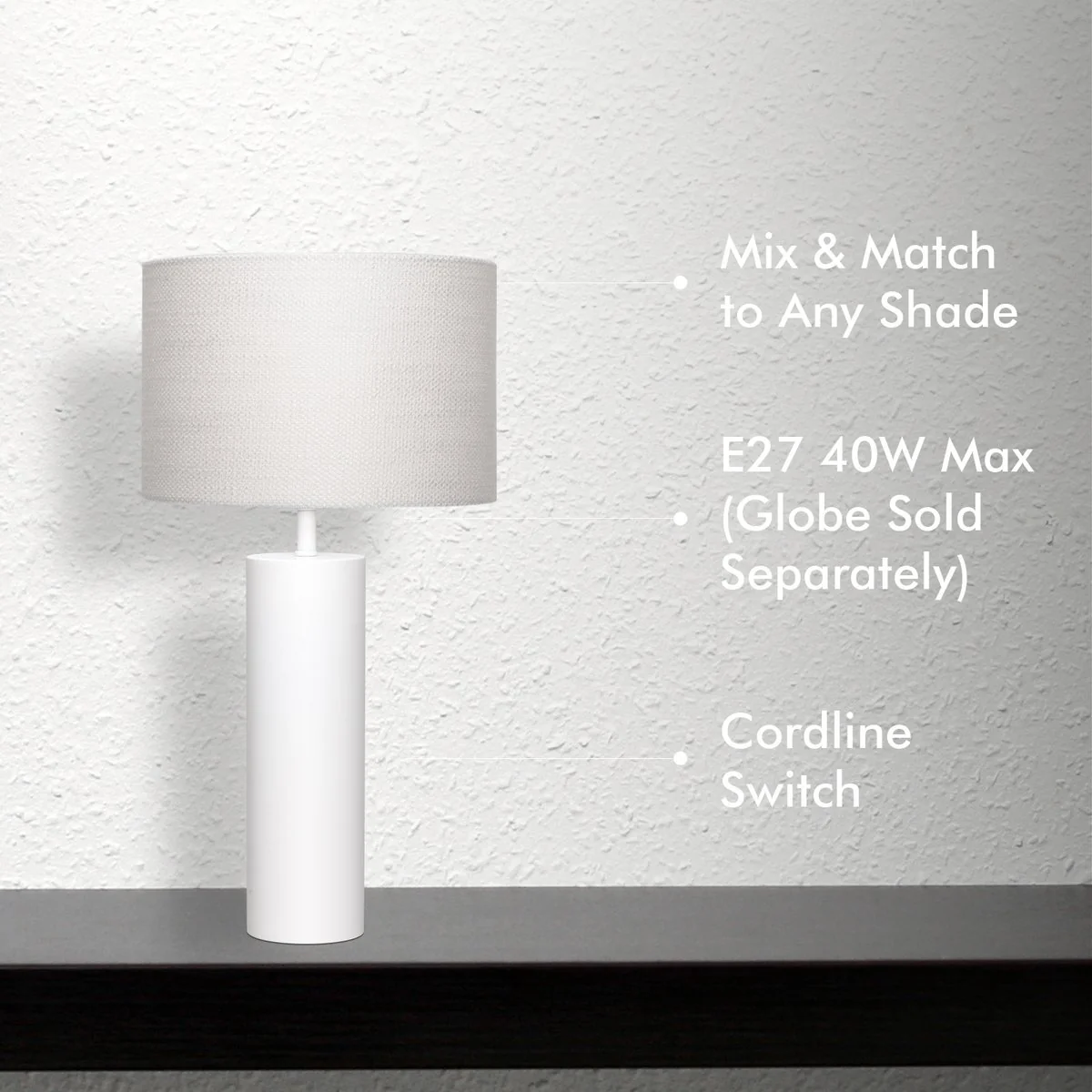 Verve Design 42cm Sierra Lamp Base - Matte White - Indoor Use - Corrosion Resistant - Image 2