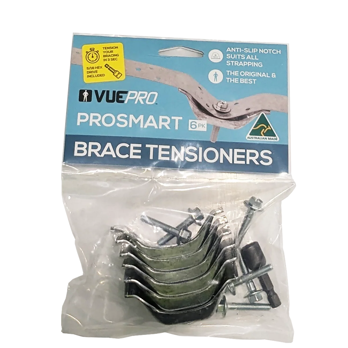 Vuepro Hex Drive Tensioner 6 Pack - Galvanised Steel - Anti-Slip