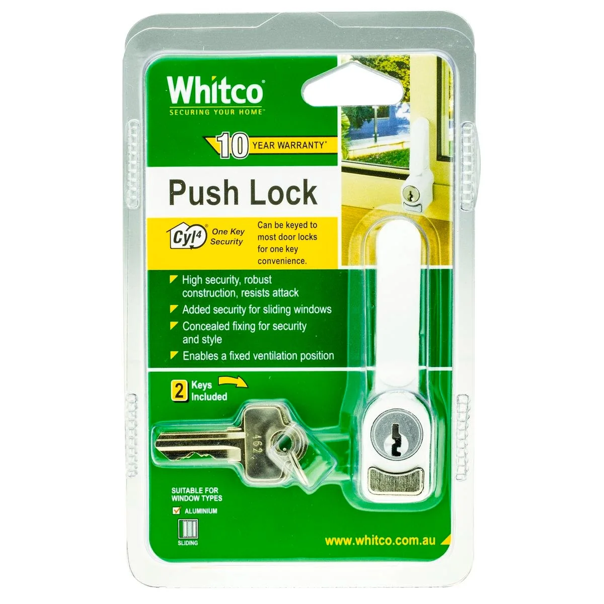 Whitco Sliding Window Push Lock - White - 13mm x 81mm x 37mm - High Security