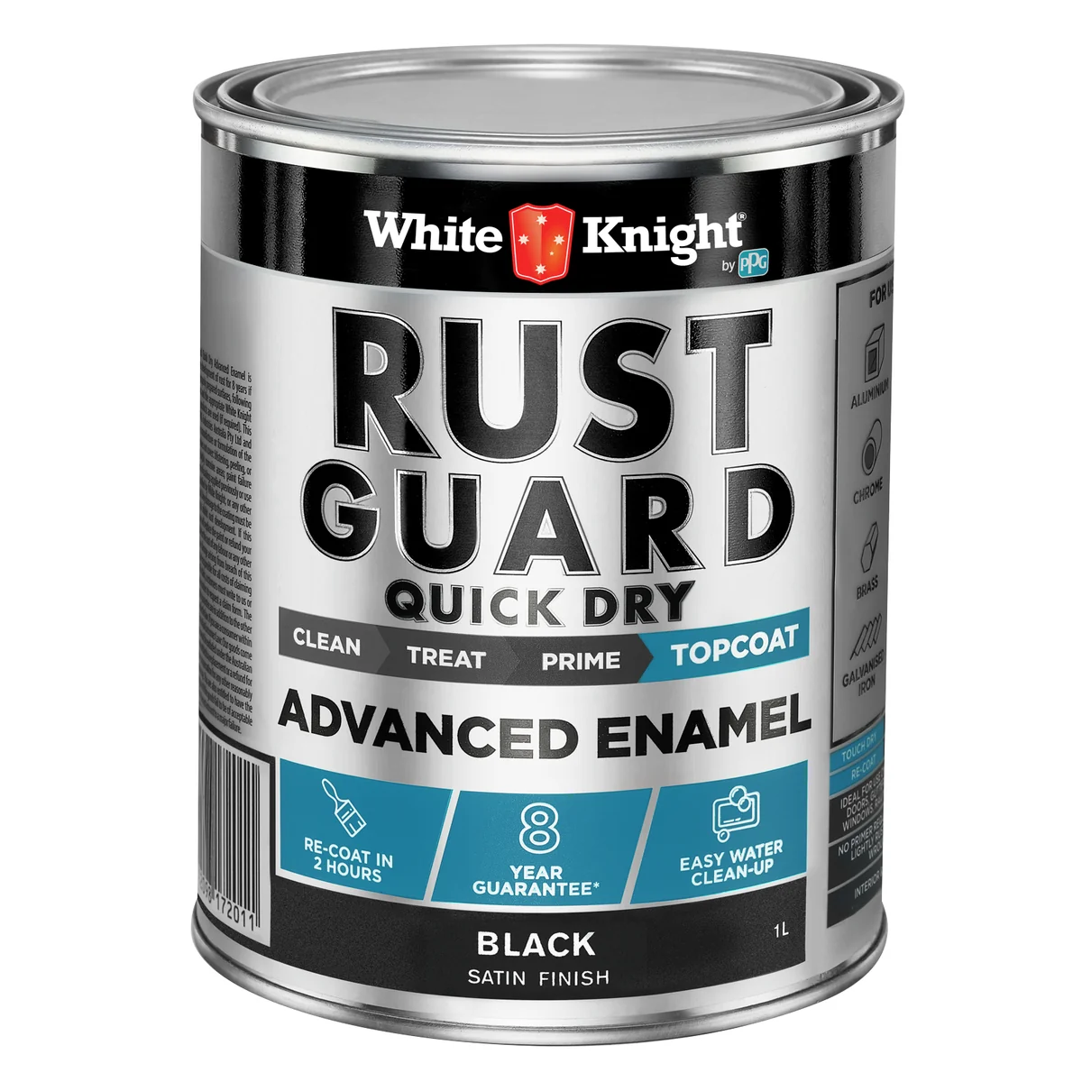 White Knight Rust Guard 1L Black Satin Enamel Paint - Quick Dry - Water-Based