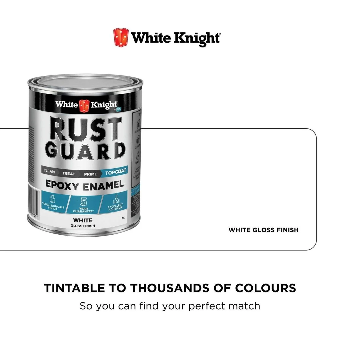 White Knight Rust Guard 1L Epoxy Enamel Paint - White Gloss - UV-Resistant - Image 2