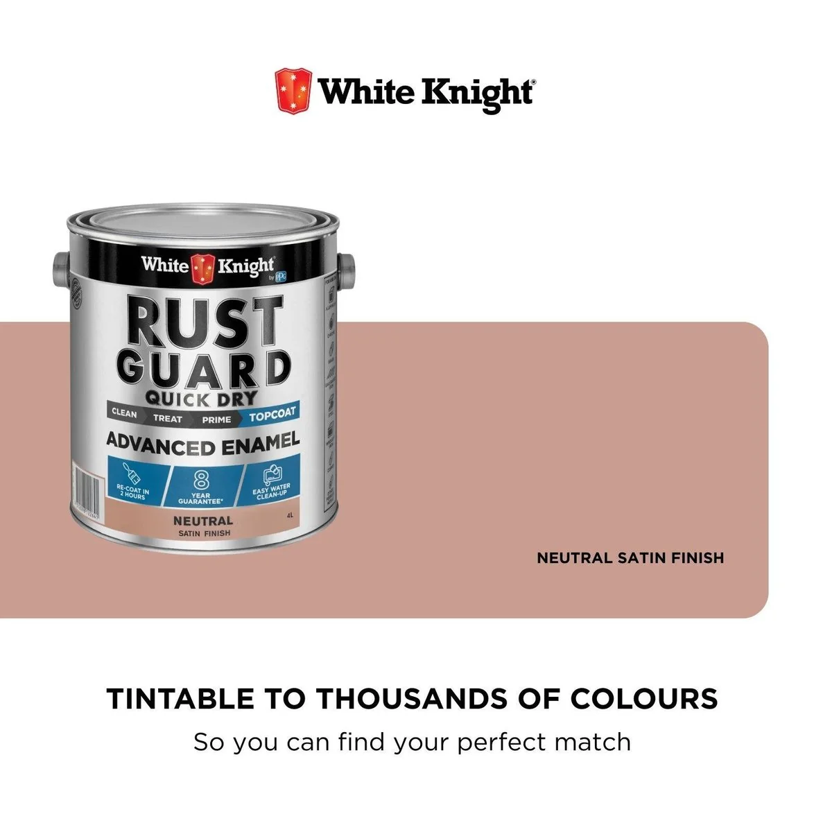 White Knight Rust Guard 4L Advanced Enamel Paint - Neutral Satin - Quick Dry - Image 4