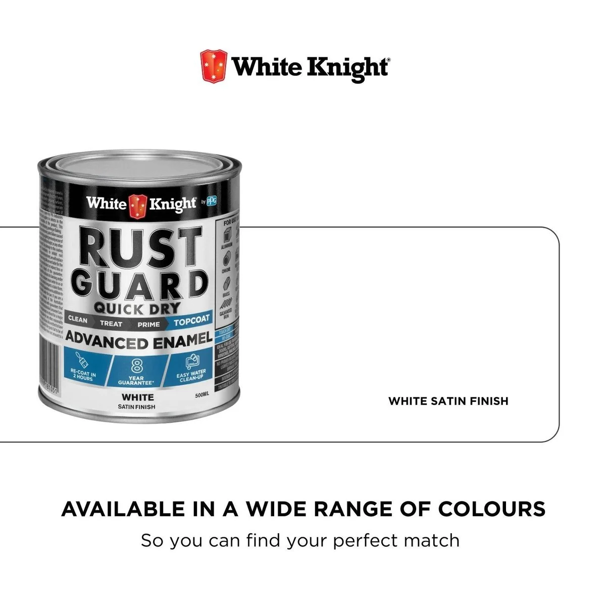 White Knight Rust Guard Enamel Paint - 500ml - White Satin - Quick Dry - Image 4