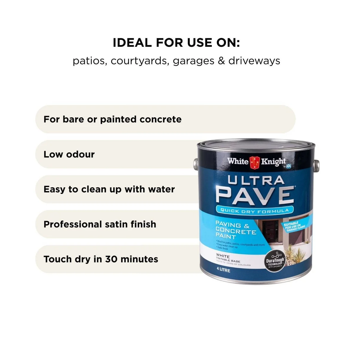 White Knight Ultra Pave Concrete Paint 4L - White - Quick Dry - 30 Min Touch Dry - Image 4
