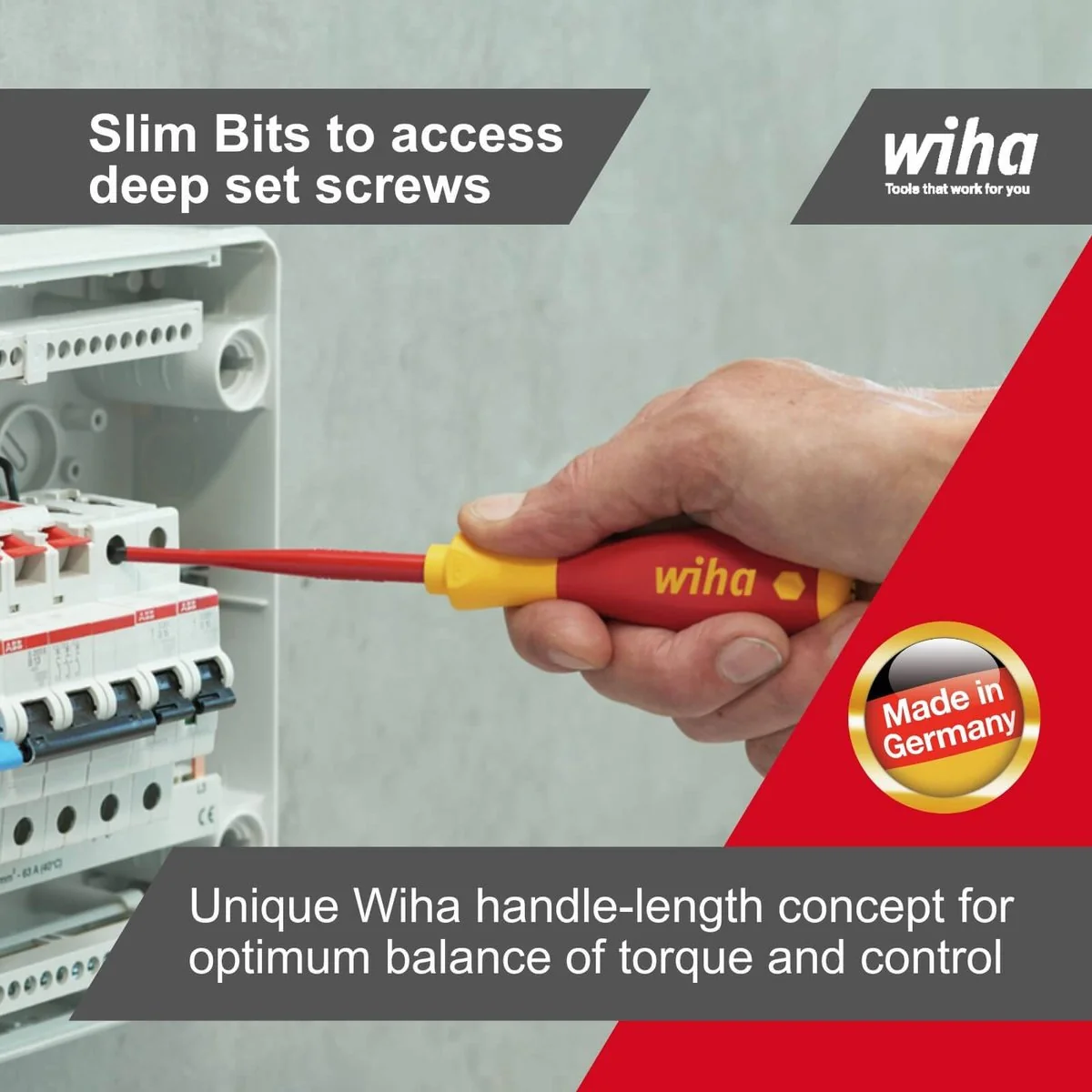 Wiha Flat Screwdriver - 2.5 x 75mm - Chrome-Vanadium Steel - Insulated - Image 3