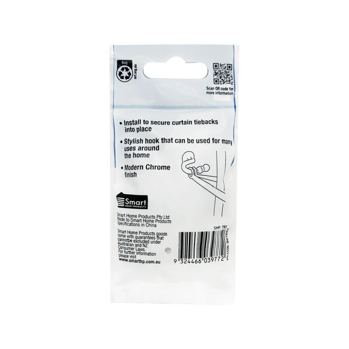 Windoware 2 Piece Satin Curtain Rod Tie Back 2 Pack - 40mm x 40mm - Satin - Image 5