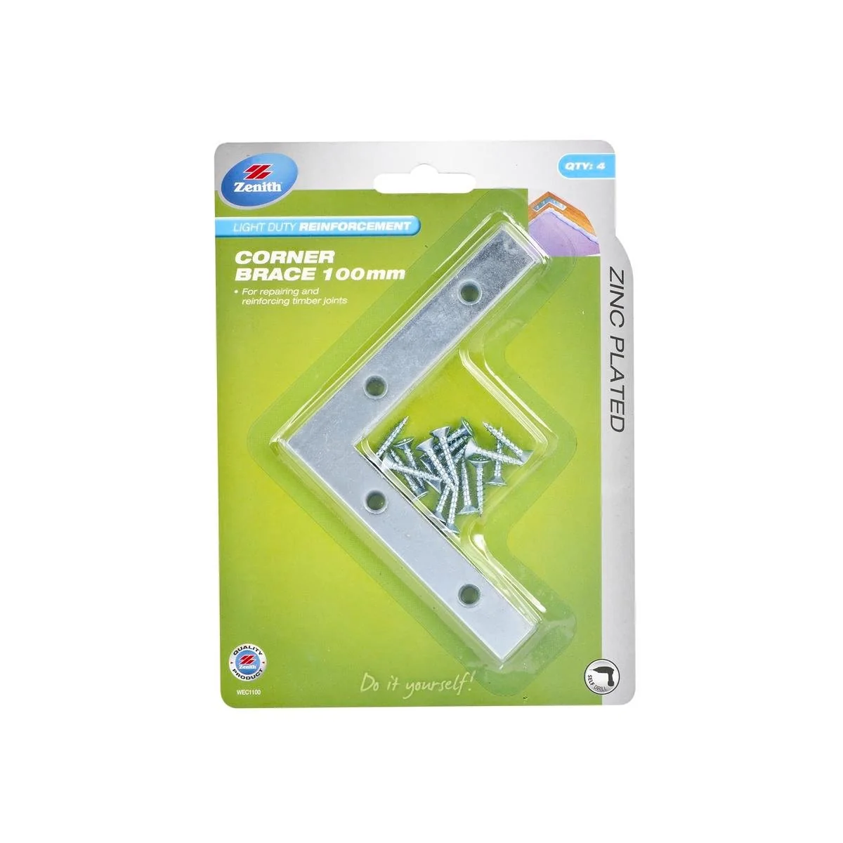 Zenith Corner Brace - 100mm - Steel - Zinc Plated