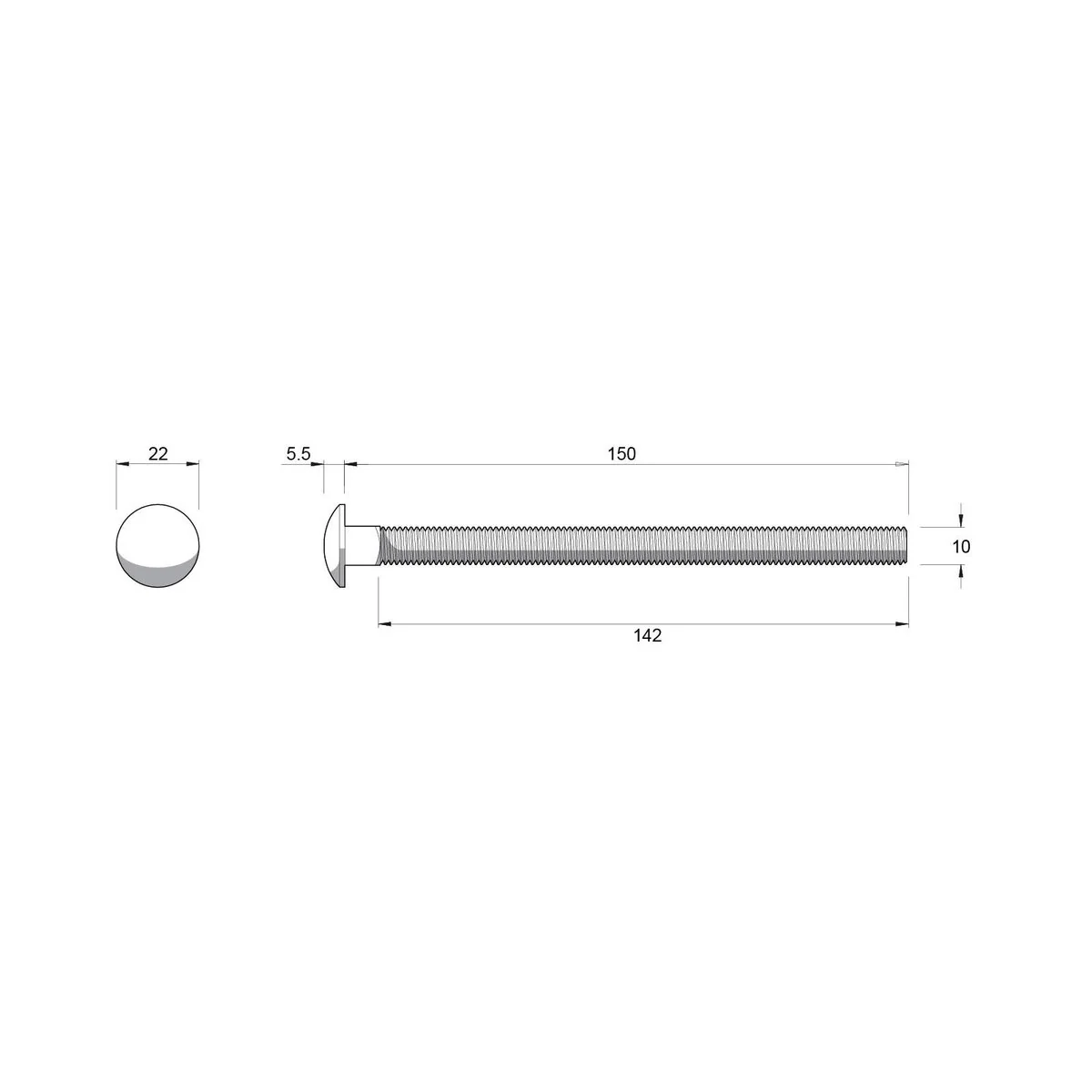 Zenith Cup Head Bolt - M10 x 150mm - Stainless Steel 304 - Rust Resistant - Image 2