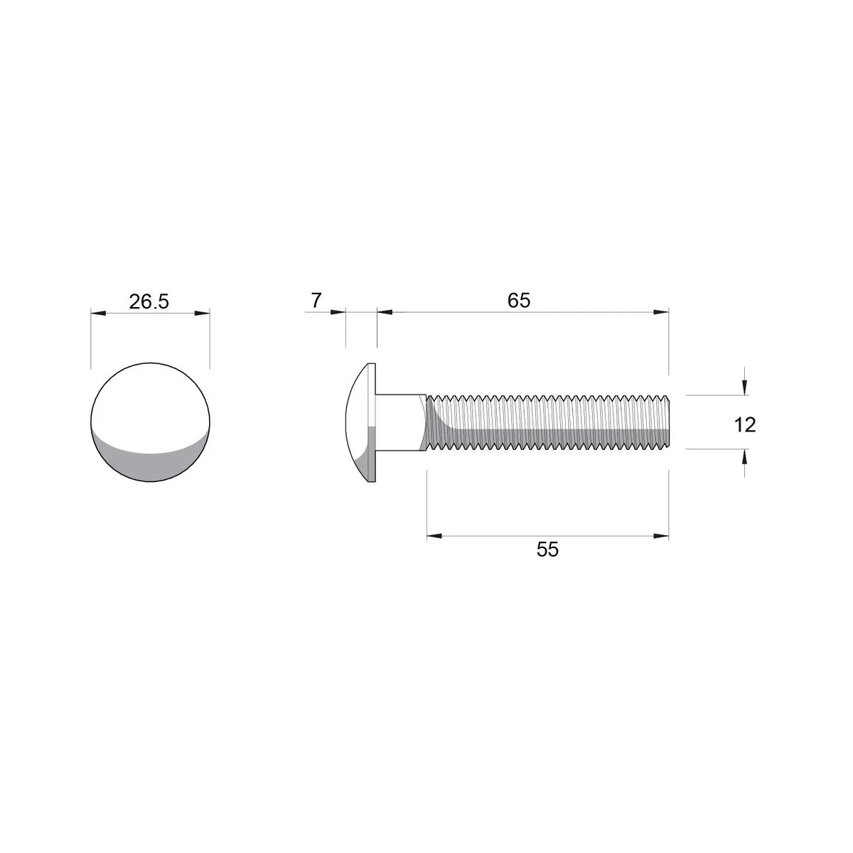 Zenith Cup Head Bolt - M12 x 65mm - Stainless Steel 304 - Rust Resistant - Image 2