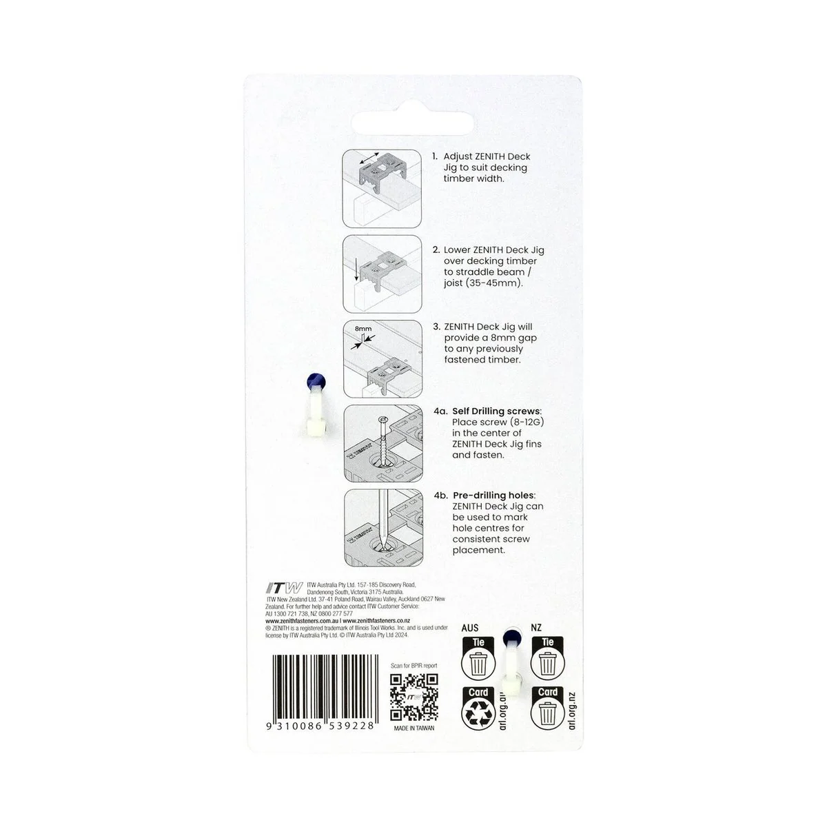 Zenith Deck Jig Spacing Fastening Guide Tool Small - 8mm Gap - Blue - Image 3