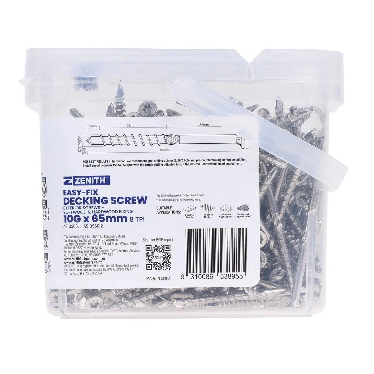 Zenith Easy Fix Decking Screw T20 10g x 65mm SS304 - 250 Pack - Corrosion Resistant - Image 3