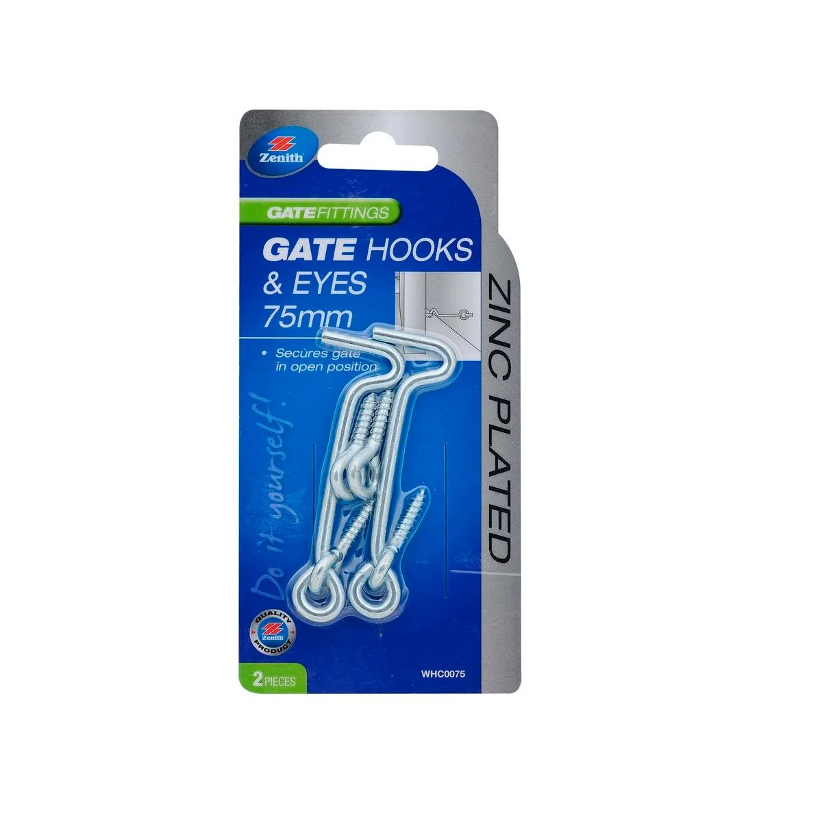 Zenith Gate Hooks and Eyes 75mm Zinc Plated Easy Install Security 2 Pack