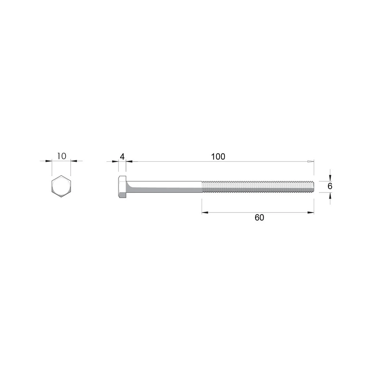 Zenith Hot Dipped Galvanised Hex Head Bolt - M6 x 100mm - 4.6 Grade Steel - 1 Pack - Image 2