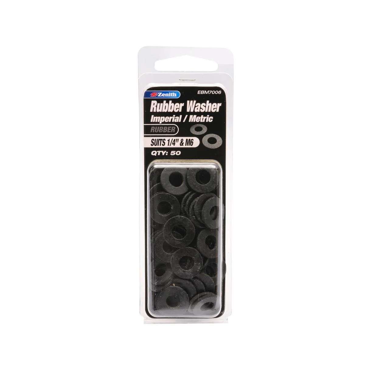 Zenith Rubber Washer 1/4 M6 50 Pack Durable Fluid Resistant