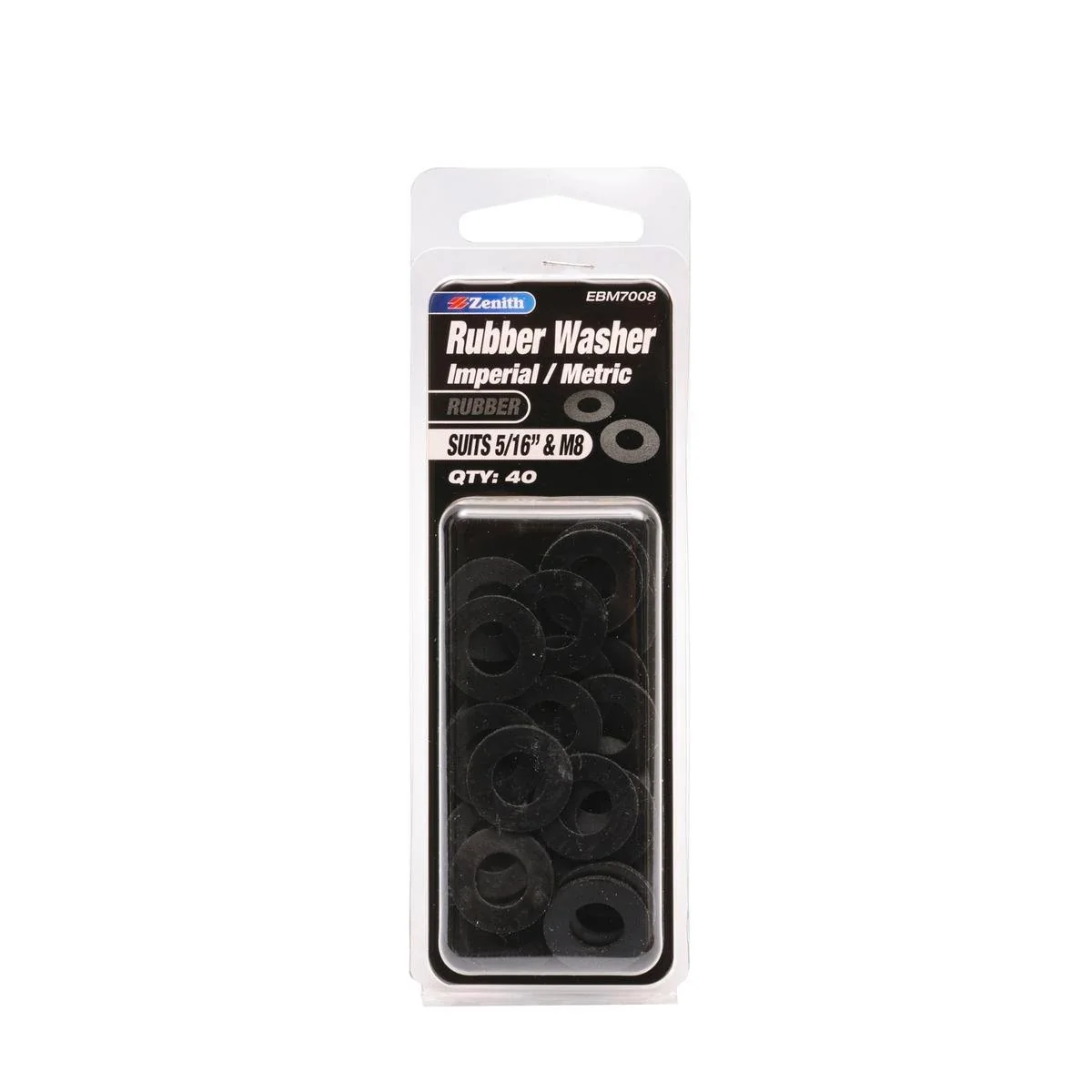 Zenith Rubber Washer 5/16 & M8 40 Pack Durable Fluid Resistant